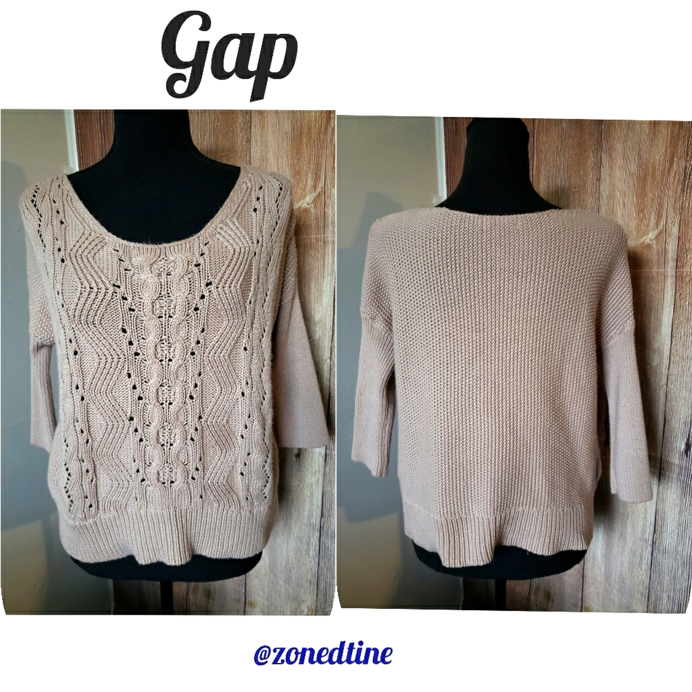 GAP Boat-Neck 3/4 Sleeve Chunky Cable Sweater Sz S